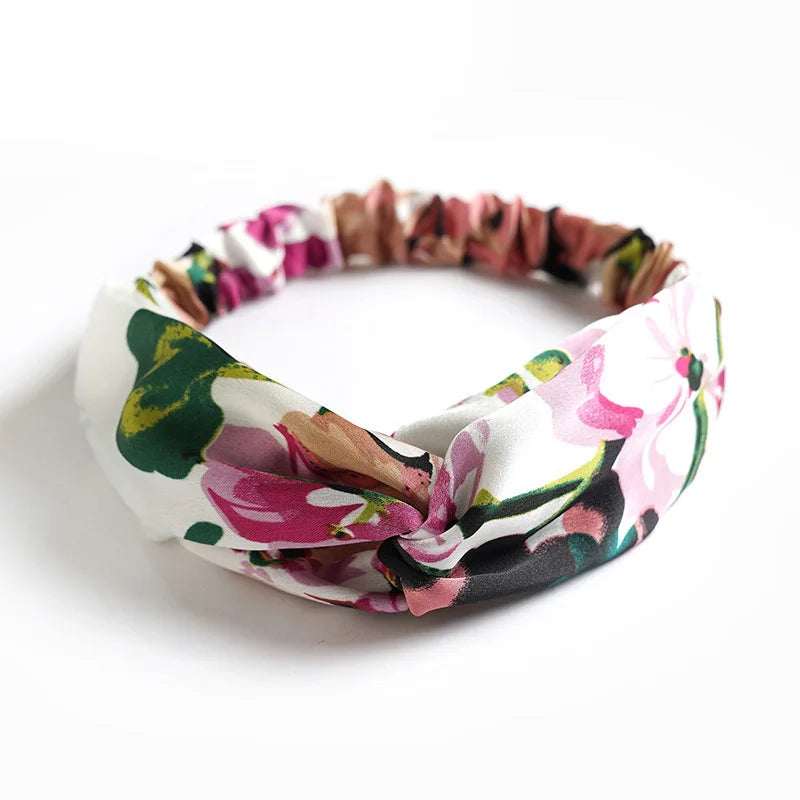 New Boho Women Soft Solid Print Headbands Vintage Cross Knot Elastic Hairbands Turban Bandanas Girls Hair Bands Hair Accessories