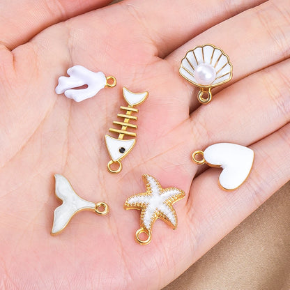 Ocean Charms | 10 White Enamel Sea Life Pendants | Shell, Coral, Fish & Heart DIY Jewelry Supplies