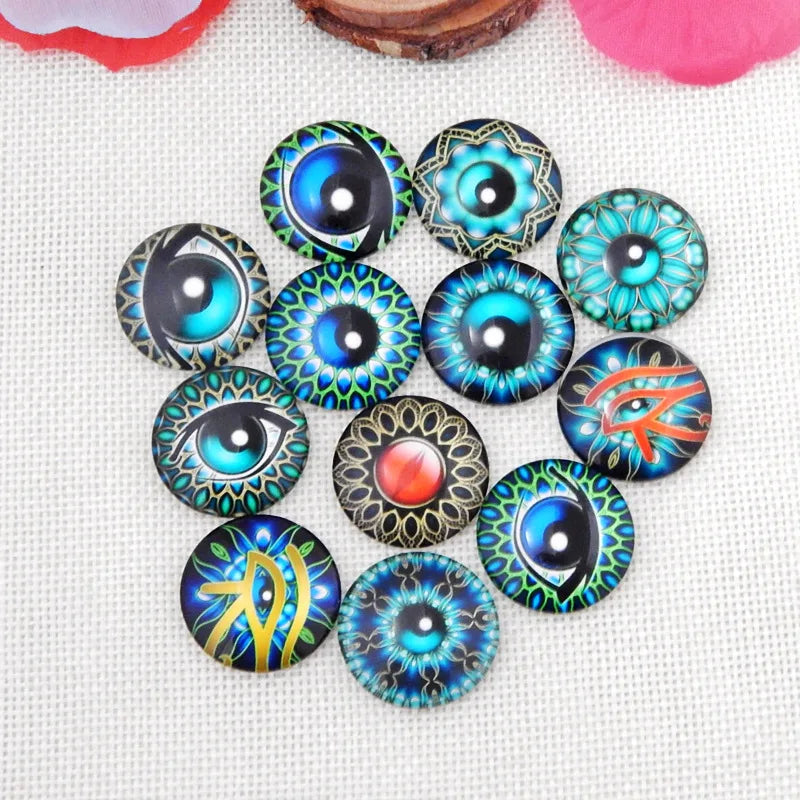 20pc Glass Eyes for Crafts | 8mm to 16mm Cat Dragon Dinosaur Eyes | Round Cabochons for DIY Dolls, Jewelry & Craft Making