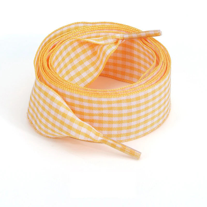 Luxury Pastel Gingham Ribbon Shoelaces | Cute Wide Flat Bow Laces for Sneakers | 1 Pair