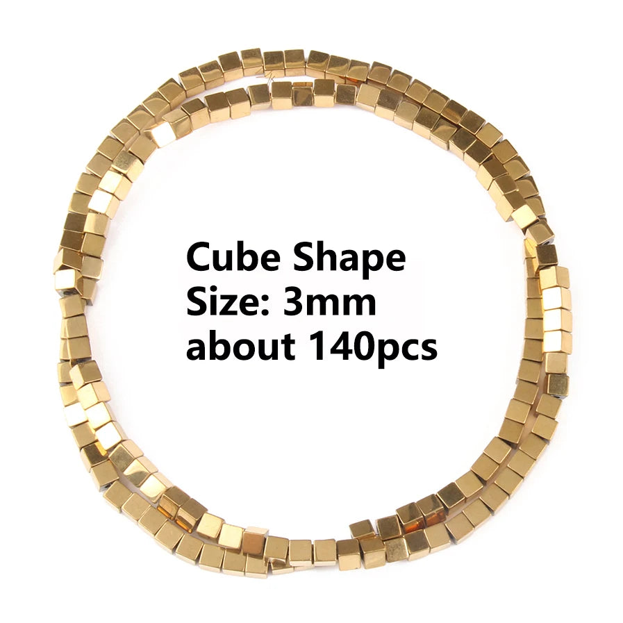 Gold Plated Hematite Beads | 4mm Heart, Cube, Rondelle & Irregular Spacer Beads | 15-Inch Jewelry-Making Strand