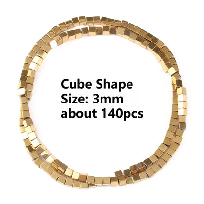 Gold Plated Hematite Beads | 4mm Heart, Cube, Rondelle & Irregular Spacer Beads | 15-Inch Jewelry-Making Strand