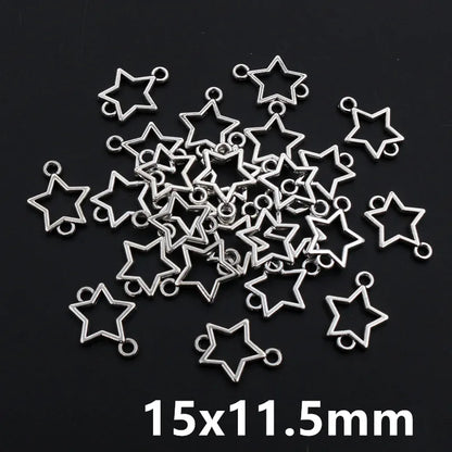 Star-shaped metal pendants on a black background with dimensions 15x11.5mm.
