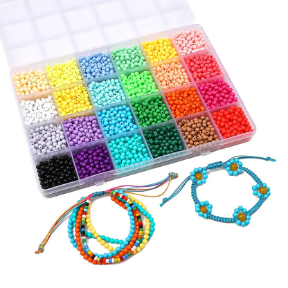 4mm Acrylic Round Beads | 3600pc 24-Color Bead Kit with Storage Box | Loose Beads for Bracelets & DIY Jewelry Making
