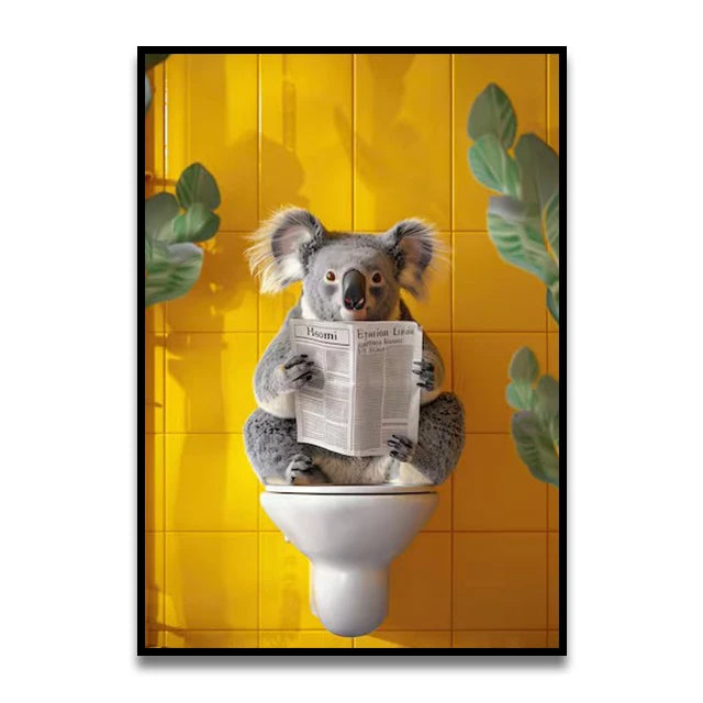 Bathroom Cat Reading on Toilet Canvas Wall Art Print Poster Funny Animal Decor Painting Home Room Decor Gift Unframed