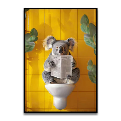 Bathroom Cat Reading on Toilet Canvas Wall Art Print Poster Funny Animal Decor Painting Home Room Decor Gift Unframed