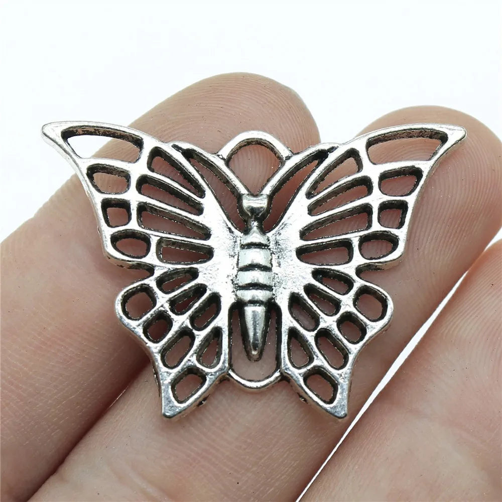 10 Antique Silver Butterfly Charms | Butterfly Pendants for DIY Jewelry Making | Bracelet, Necklace & Earring Supplies