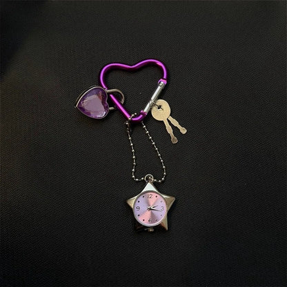 Heart Watch Bag Charm | Functional Clock Keychain | Purse & Backpack Charm with Heart, Key & Crystal Accents