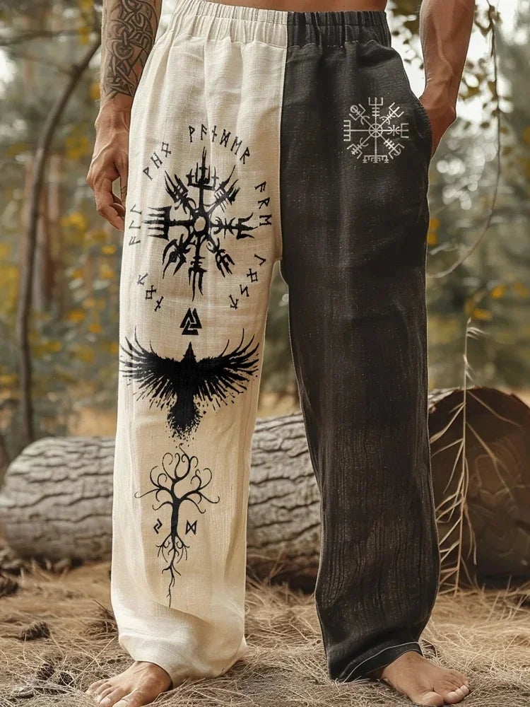 Men's Viking Retro Nordic Totem Two tone 3D Printed Casual Pants Drawstring Straight Leg Pants Summer Beach Pants