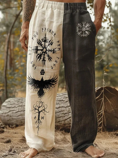 Men's Viking Retro Nordic Totem Two tone 3D Printed Casual Pants Drawstring Straight Leg Pants Summer Beach Pants