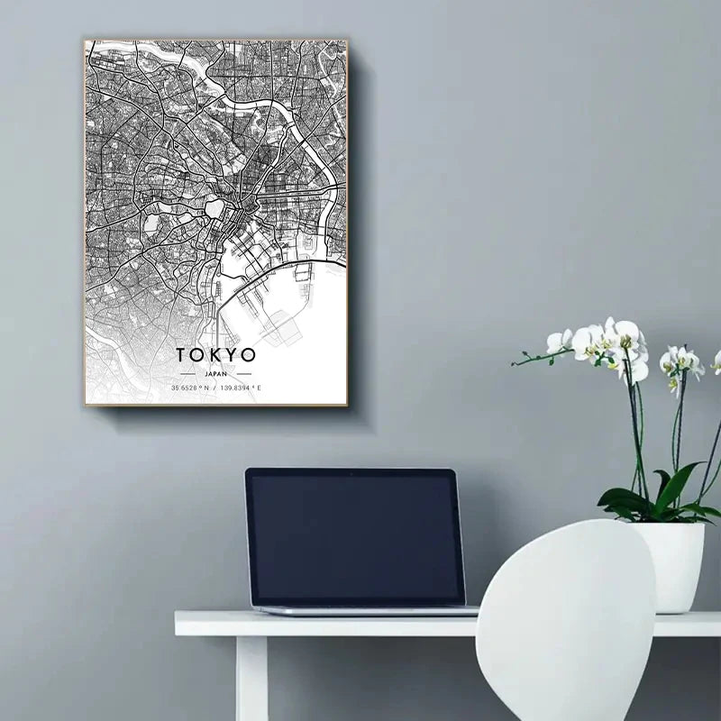 City Map Artwork Poster Paris New York Canvas Painting HD Printed Black and White Map Wall Art Picture Living Room Home Decor