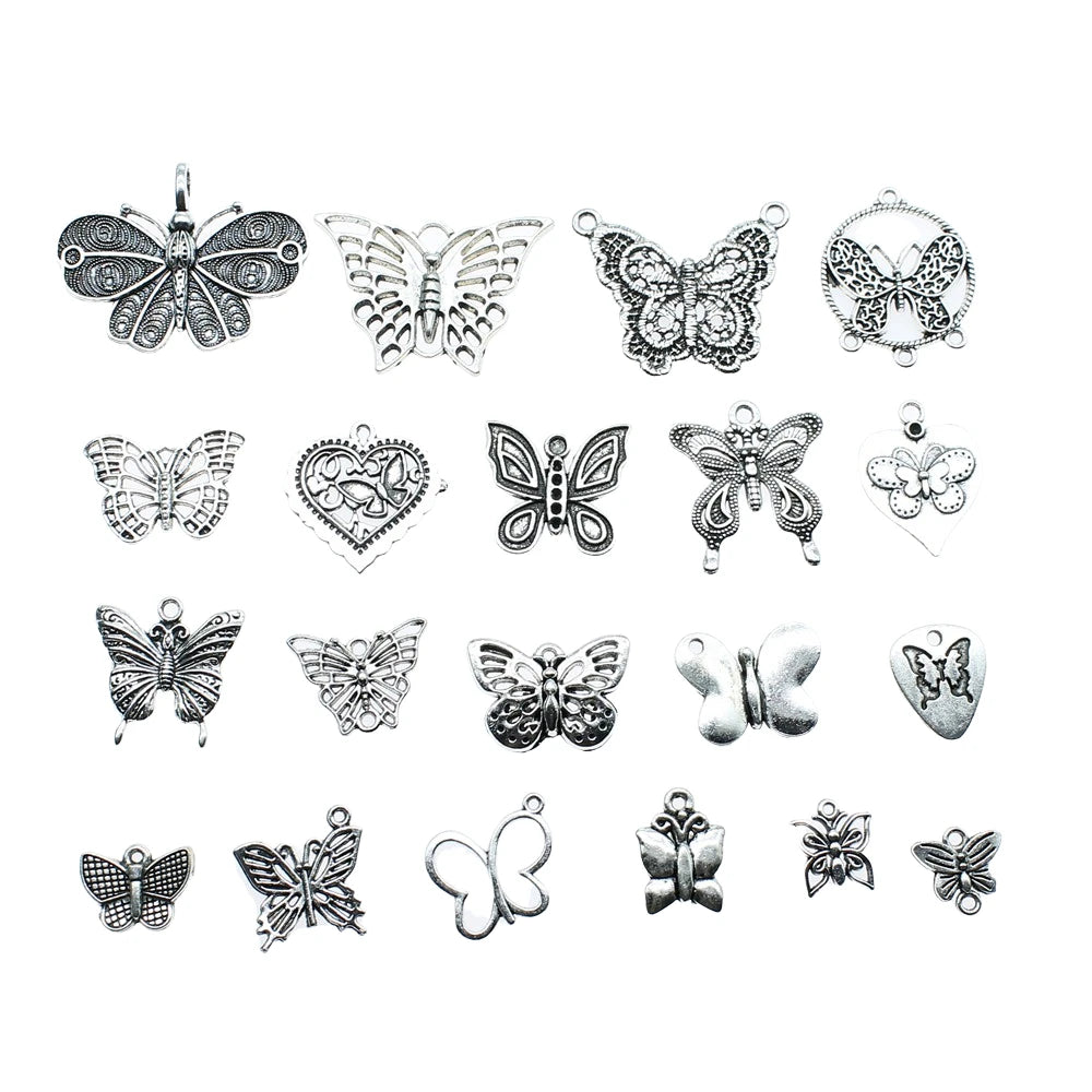 10 Antique Silver Butterfly Charms | Butterfly Pendants for DIY Jewelry Making | Bracelet, Necklace & Earring Supplies