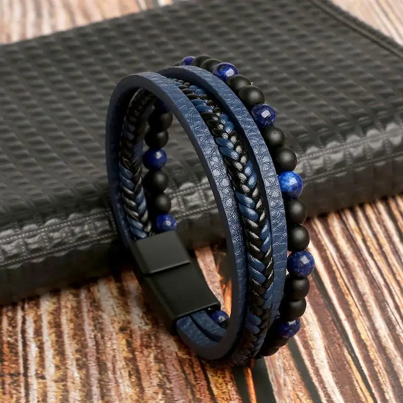 Men’s Multilayer Leather Bracelet | Handwoven Design with Magnetic Alloy Clasp