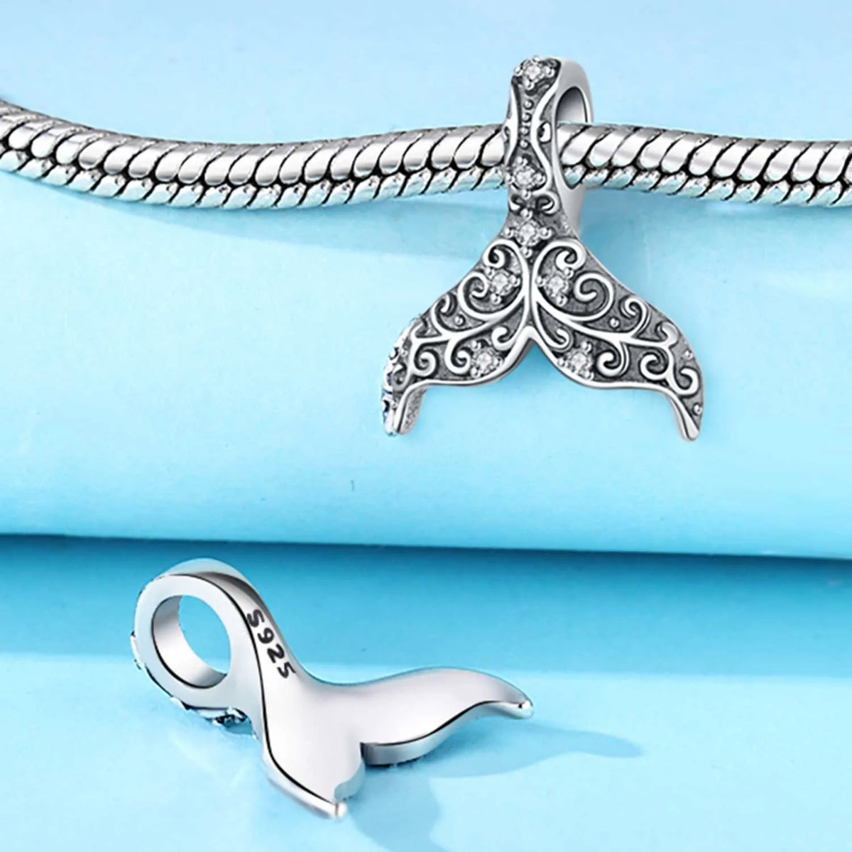 925 Sterling Silver Simple Versatile Cartoon Fish Tail Original Pendants Bracelet Charms Fit Jewelry Party Beads DIY Fine Gifts