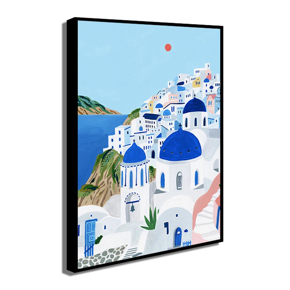 Santorini Lisbon Canvas Wall Art Print Poster Lake Como Central Park Decorative Painting Travel Mural Home Decor Gift Unframed