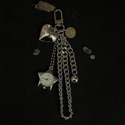 Heart Watch Bag Charm | Functional Clock Keychain | Purse & Backpack Charm with Heart, Key & Crystal Accents