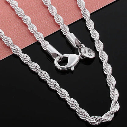 925 Sterling Silver Rope Chain Necklace | 4mm Classic Chain for Women & Men | Everyday Jewelry Gift