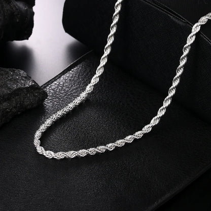 925 Sterling Silver Rope Chain Necklace | 4mm Classic Chain for Women & Men | Everyday Jewelry Gift