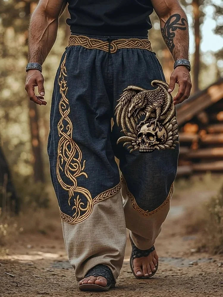 NEW Men's Viking Retro North European Eagle Totem 3D Printed Casual Pants Drawstring Straight Leg Pants Summer Beach Pants