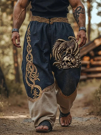NEW Men's Viking Retro North European Eagle Totem 3D Printed Casual Pants Drawstring Straight Leg Pants Summer Beach Pants