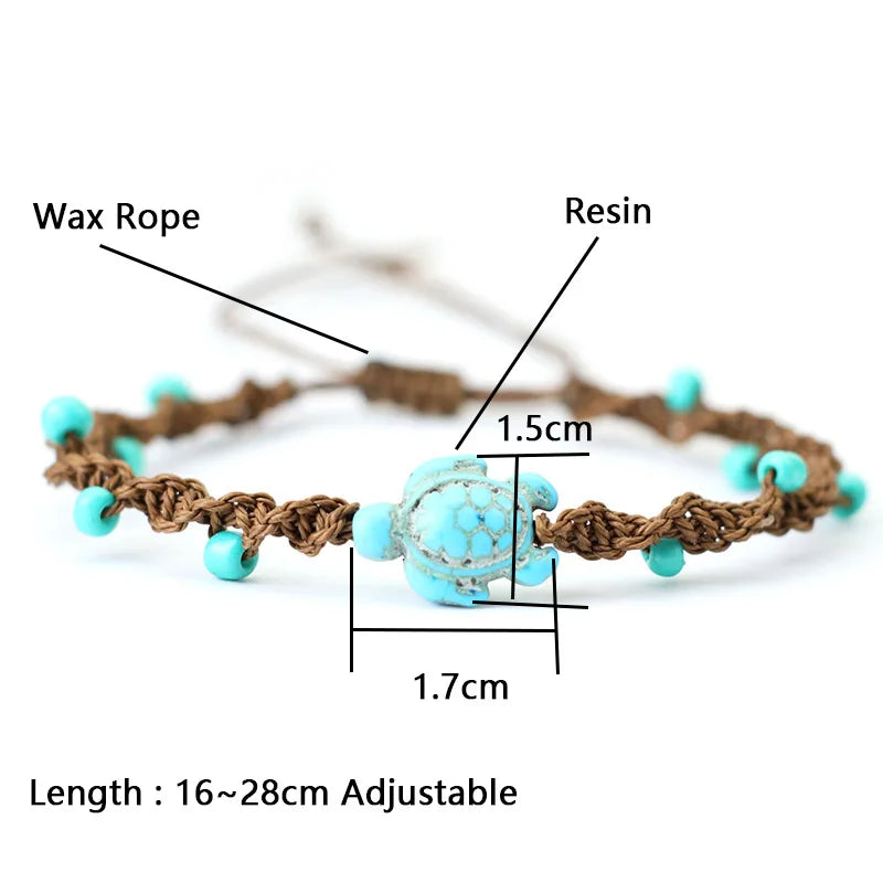 Turtle Charm Bracelet Base | Adjustable Woven Wax Rope Bracelet with 4mm Beads | DIY Beach Bracelet for Adding Charms