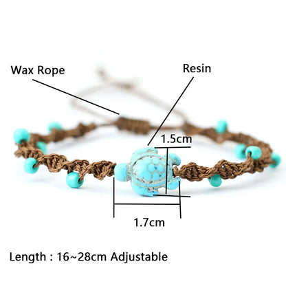 Turtle Charm Bracelet Base | Adjustable Woven Wax Rope Bracelet with 4mm Beads | DIY Beach Bracelet for Adding Charms