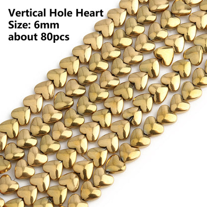 Gold Plated Hematite Beads | 4mm Heart, Cube, Rondelle & Irregular Spacer Beads | 15-Inch Jewelry-Making Strand