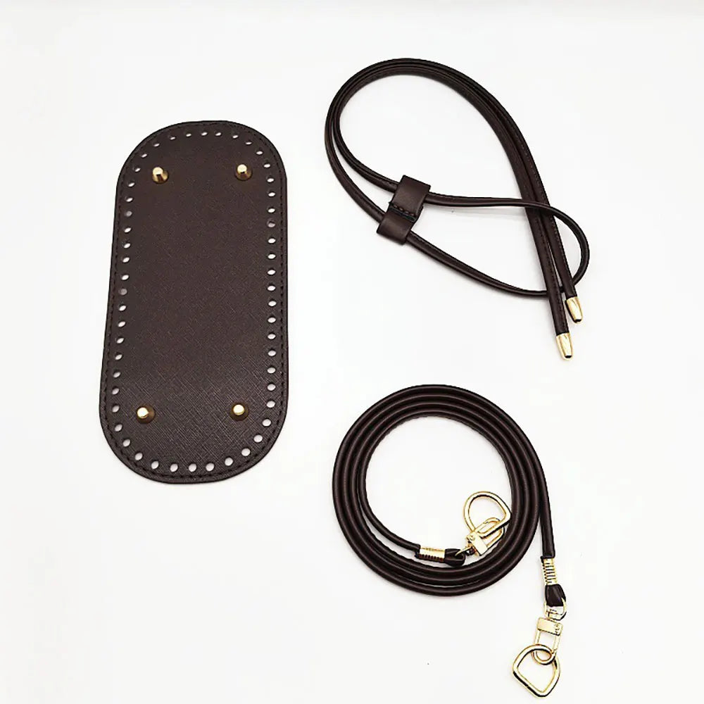 Brown leather pouch with two lanyards on a white background