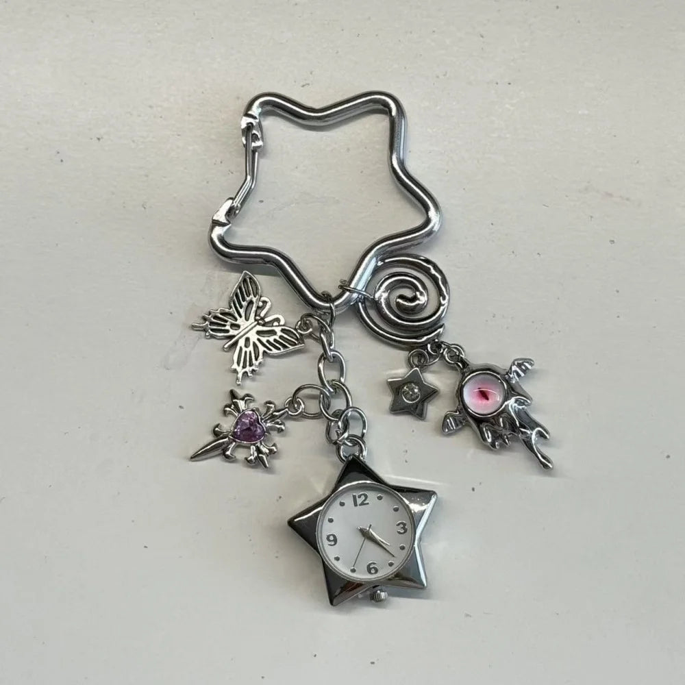 Heart Watch Bag Charm | Functional Clock Keychain | Purse & Backpack Charm with Heart, Key & Crystal Accents