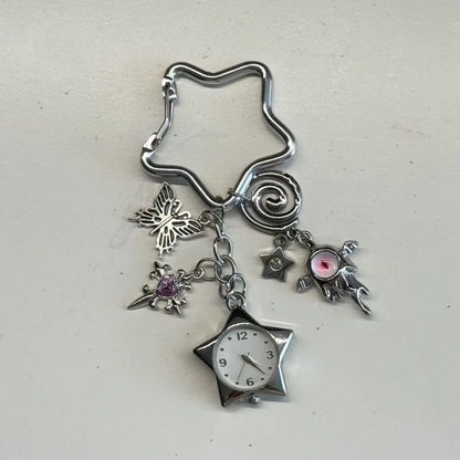 Heart Watch Bag Charm | Functional Clock Keychain | Purse & Backpack Charm with Heart, Key & Crystal Accents