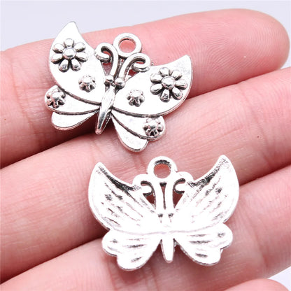 10 Antique Silver Butterfly Charms | Butterfly Pendants for DIY Jewelry Making | Bracelet, Necklace & Earring Supplies