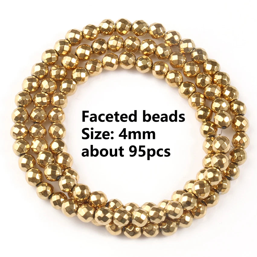 Gold Plated Hematite Beads | 4mm Heart, Cube, Rondelle & Irregular Spacer Beads | 15-Inch Jewelry-Making Strand