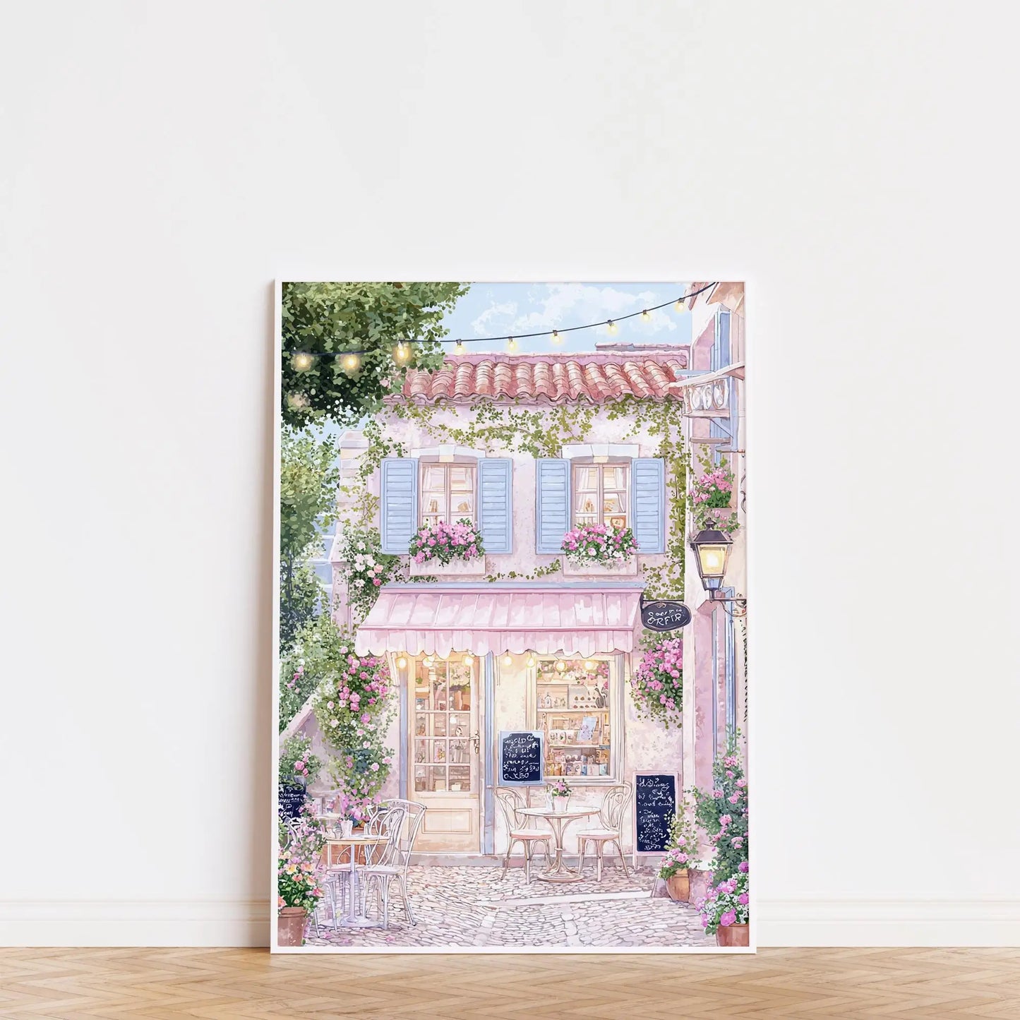 1pc Modern Cityscape Travel Mural Pink Flowers Nature Landscape Buildings Art Poster European City Mural Unframed Home Decor