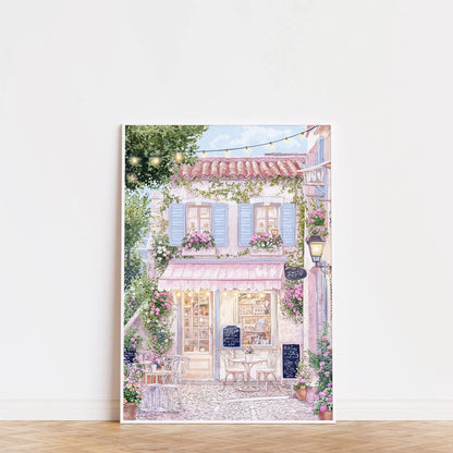 1pc Modern Cityscape Travel Mural Pink Flowers Nature Landscape Buildings Art Poster European City Mural Unframed Home Decor