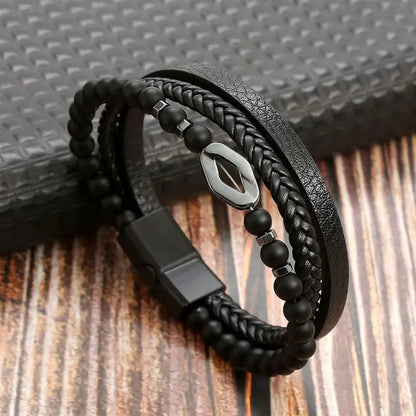 Men’s Multilayer Leather Bracelet | Handwoven Design with Magnetic Alloy Clasp