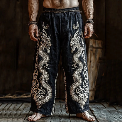 Men's Viking Retro Nordic Totem Two tone 3D Printed Casual Pants Drawstring Straight Leg Pants Summer Beach Pants