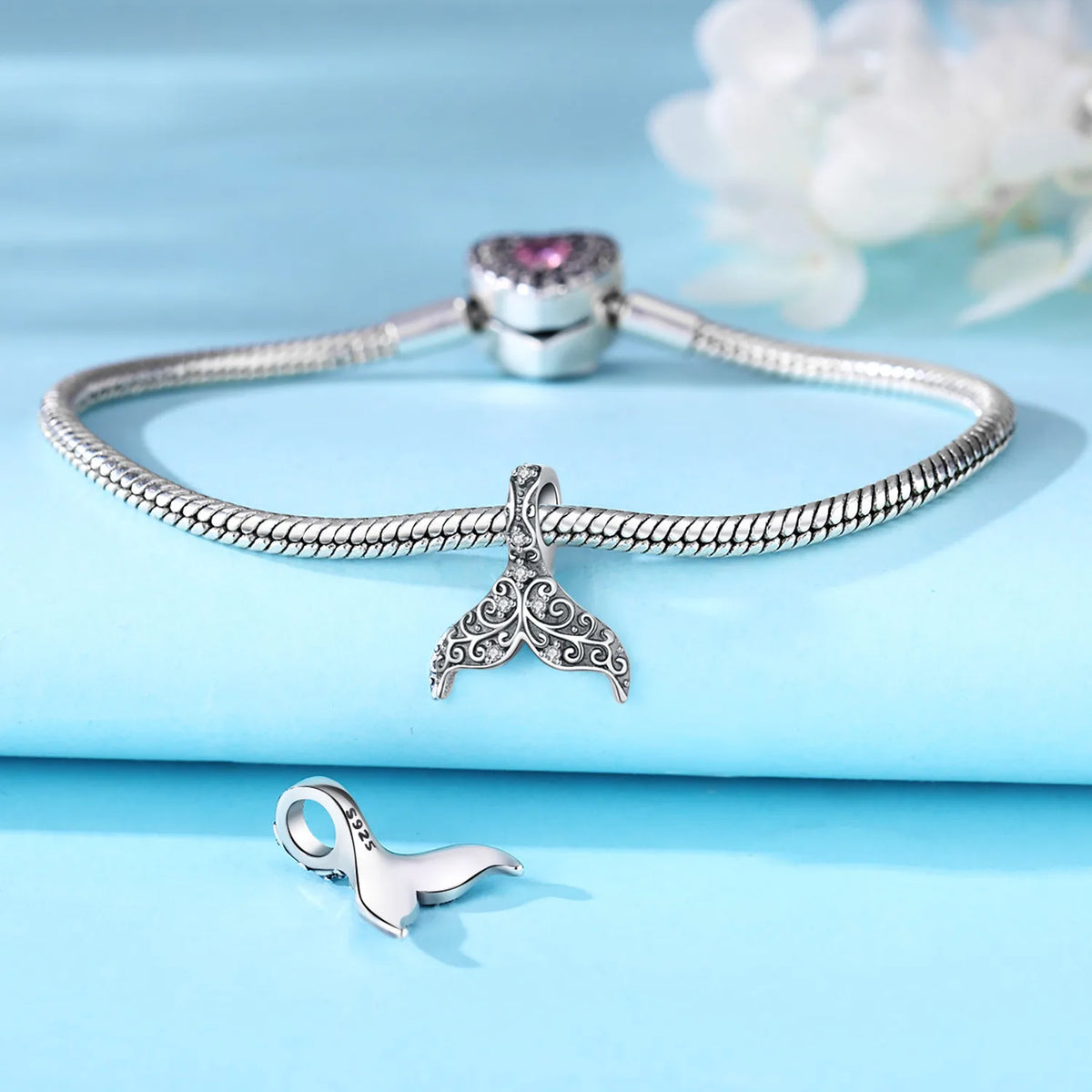 925 Sterling Silver Simple Versatile Cartoon Fish Tail Original Pendants Bracelet Charms Fit Jewelry Party Beads DIY Fine Gifts