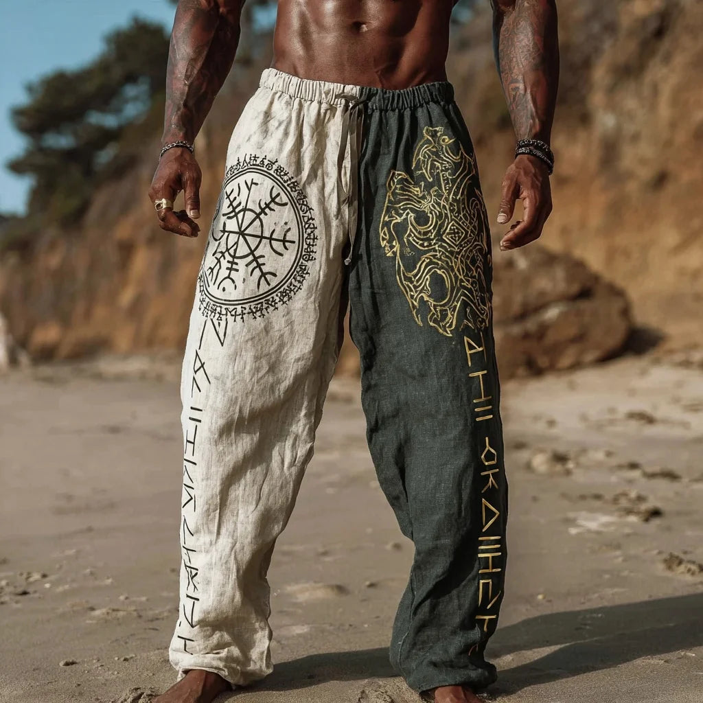 NEW Men's Viking Retro North European Eagle Totem 3D Printed Casual Pants Drawstring Straight Leg Pants Summer Beach Pants