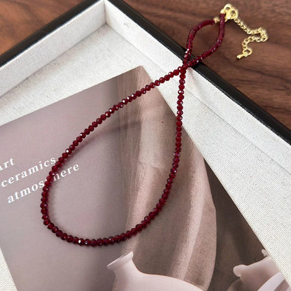 Red Pearl Bead Necklace | Glass Statement Necklace | Elegant Collarbone Jewelry Gift for Women
