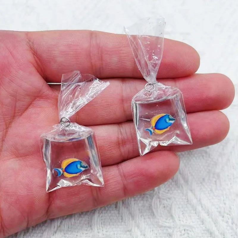 Resin Fish Charms | 10 Ocean Water Bag Pendants | DIY Jewelry Making Supplies
