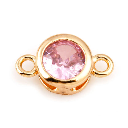 Gold Birthstone Connector Charms | Copper Round Cubic Zirconia Links | 2-Piece DIY Necklace, Bracelet & Earring Jewelry Findings