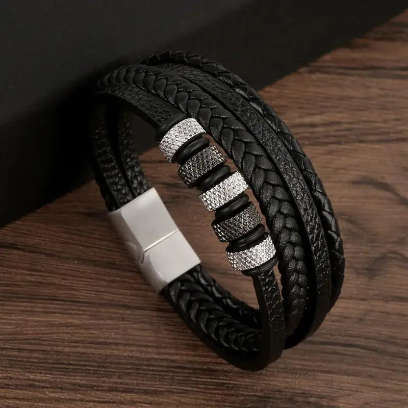 Men’s Multilayer Leather Bracelet | Handwoven Design with Magnetic Alloy Clasp