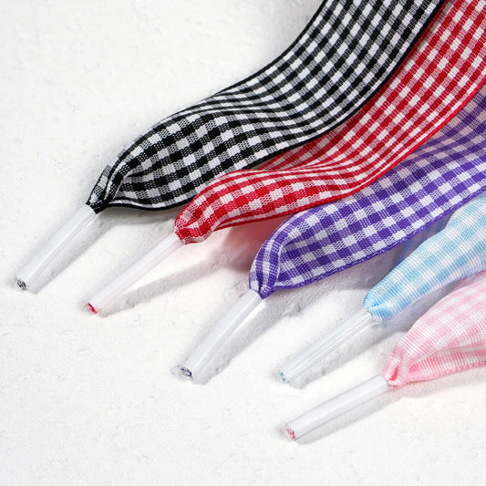 Luxury Pastel Gingham Ribbon Shoelaces | Cute Wide Flat Bow Laces for Sneakers | 1 Pair