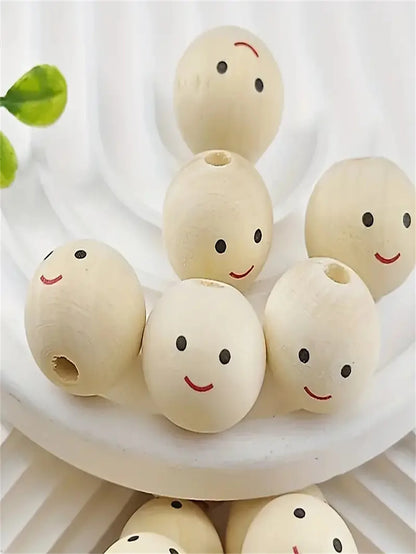 Smiley Face Wooden Beads | 20-Piece Round Expression Beads | DIY Jewelry Making, Bracelets, Necklaces & Craft Supplies