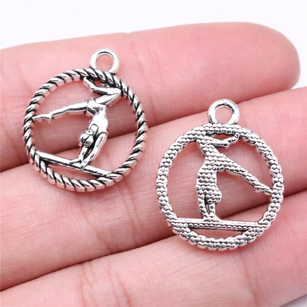 20pcs Charms Gymnastics Antique Silver Color Gymnastics Charms Jewelry Findings DIY Gym Charms Sport Wholesale
