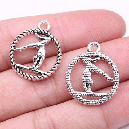 20pcs Charms Gymnastics Antique Silver Color Gymnastics Charms Jewelry Findings DIY Gym Charms Sport Wholesale