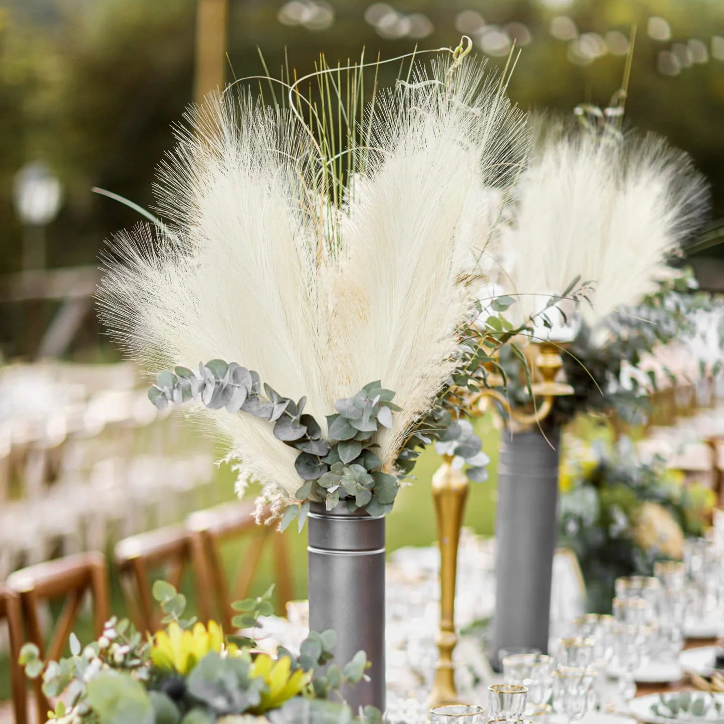 15pc Artificial Pampas Grass Fake Flower Simulated Reed Bouquet for Home Wedding Party Decoration Fluffy Boho Pampas Grass Decor