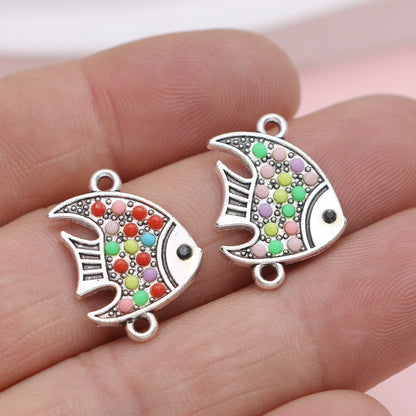 Crystal Fish Charms | 10 Antique Silver Connectors for Bracelets, Earrings & DIY Jewelry Making
