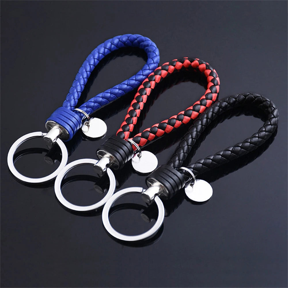 Braided PU Leather Keychain | Woven Rope Keyring with Metal Clasp | DIY Bag Charm, Key Holder & Craft Accessory