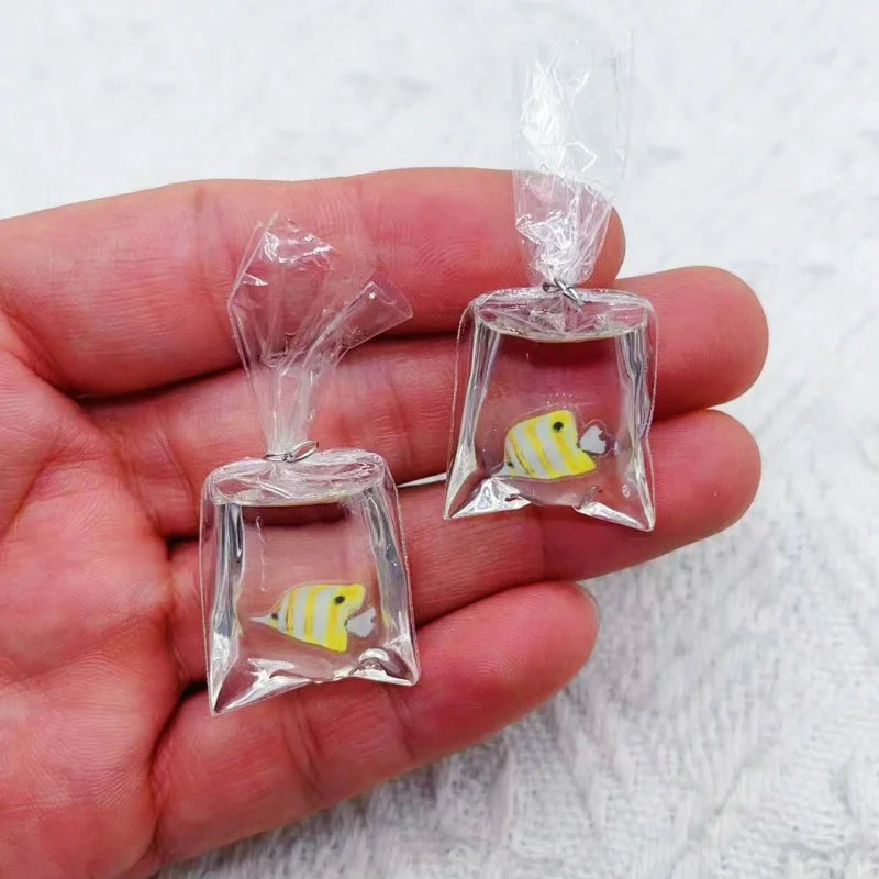 Resin Fish Charms | 10 Ocean Water Bag Pendants | DIY Jewelry Making Supplies